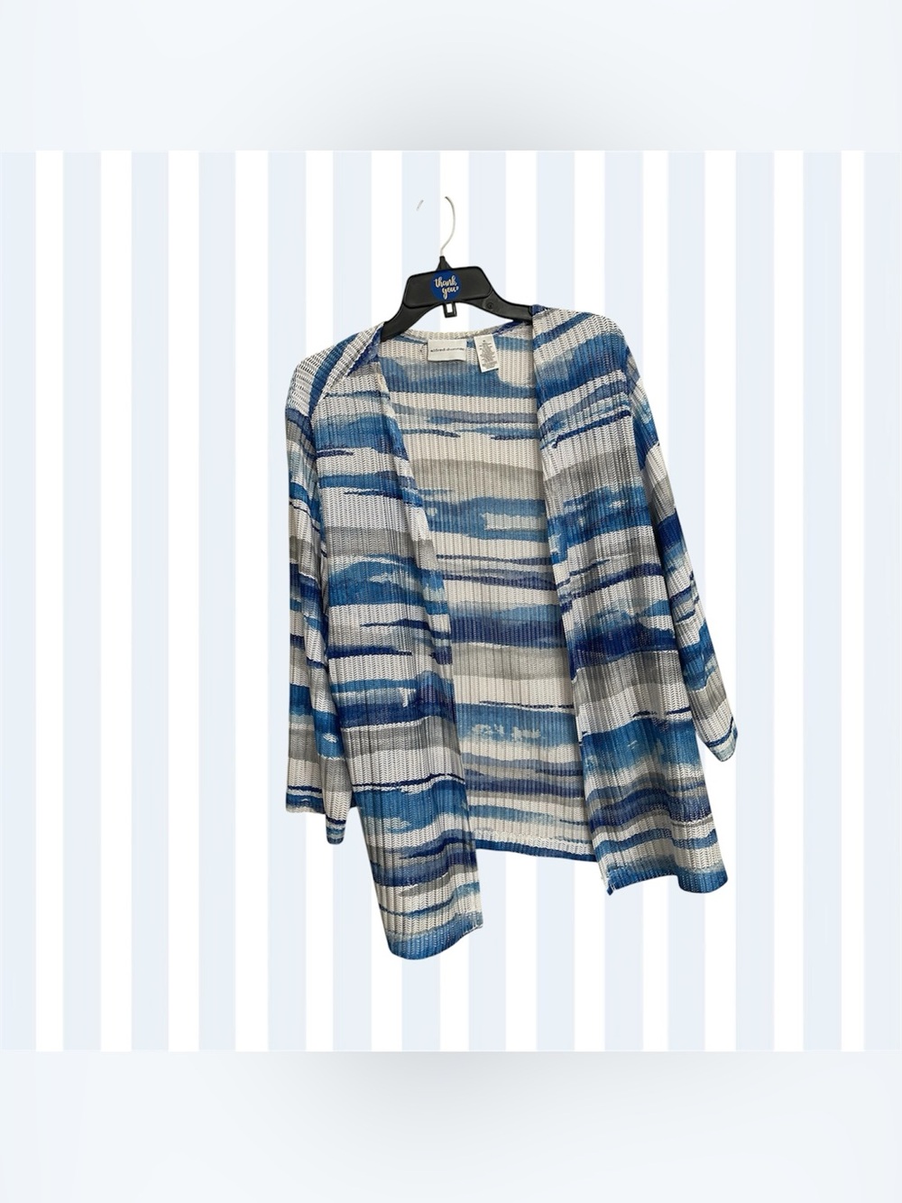 Alfred‎ Dunner Blue and White Striped Open Knit Cardigan~ Size XL~ Office